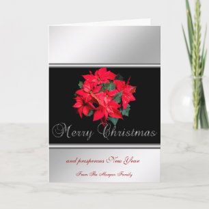 Cartão De Festividades Elegante Prata, Preto, Poinsettia -Personalizado