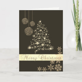 Cartão De Festividades Elegante Preto,Árvore de Natal em Faux Dourado,Flo