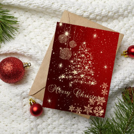 Cartão De Festividades Elegante Preto,Árvore de Natal em Faux Dourado,Flo