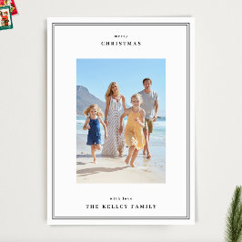 Cartão De Festividades Elegante Preto Simples Frame 3 Foto Natal