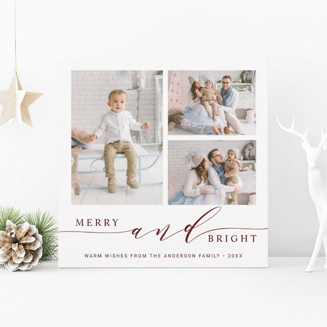 Cartão De Festividades Elegante Quadrado de Fotos Vermelho Alegre & Brilh (Criador carregado)