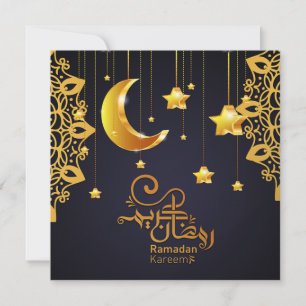 Cartão De Festividades Elegante Ramadan Mubarak Preto Crescente Estrelas 
