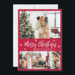 Cartão De Festividades Elegante Red and White 4 Photo Collage Ho Natal<br><div class="desc">Cartão de Férias de Natal Elegante, Vermelho Moderno e Branco 4 Colagem de Fotos Feliz. Este festivo, caprichoso, minimalista, (4) modelo de quatro cartões de festas mostra uma bonito colagem fotográfica, um floco de neve e diz Feliz Natal! O texto de saudação de "Feliz Natal" é escrito em um belo...</div>