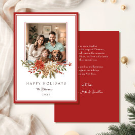 Cartão De Festividades Elegante Red Happy Holidays Poinsettia Foto