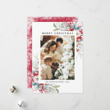 Elegante Red Holly Berries Feliz Foto de Natal