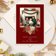 Elegante Red Merry Christmas Poinsettia Foto