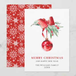 Cartão De Festividades Elegante Red Ornament Feliz Saudação de Natal