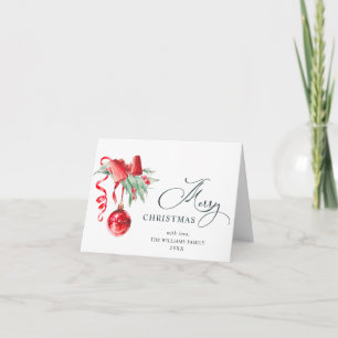 Cartão De Festividades Elegante Red Ornament Feliz Saudação de Natal