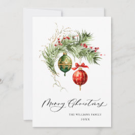 Cartão De Festividades Elegante Red Ornament Feliz Saudação de Natal