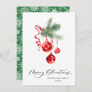 Cartão De Festividades Elegante Red Ornament Feliz Saudação de Natal