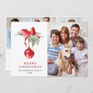 Cartão De Festividades Elegante Red Ornament Natal Saudação 4 FOTO