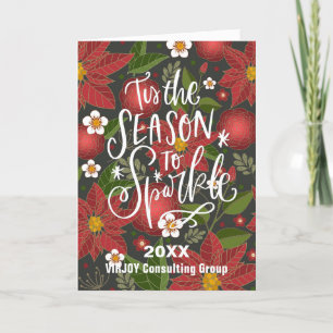 Cartão De Festividades Elegante Red Poinsettia Floral Greenery Corporate