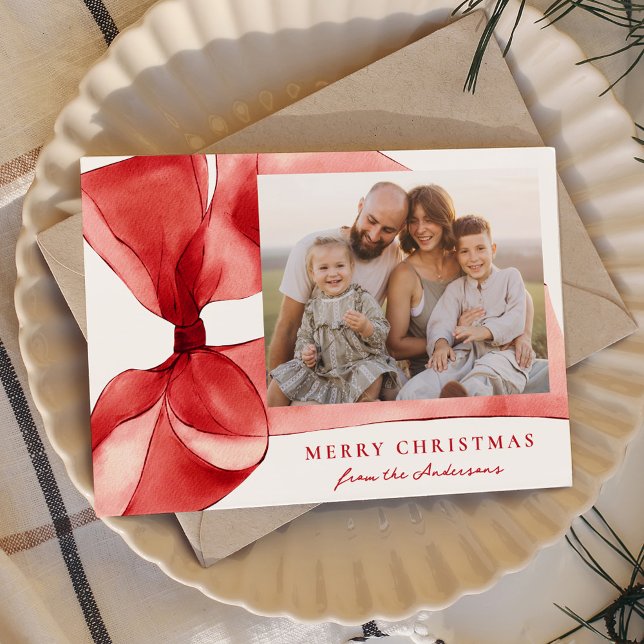 Cartão De Festividades Elegante Red Watercolor Arco 2 Foto (Criador carregado)