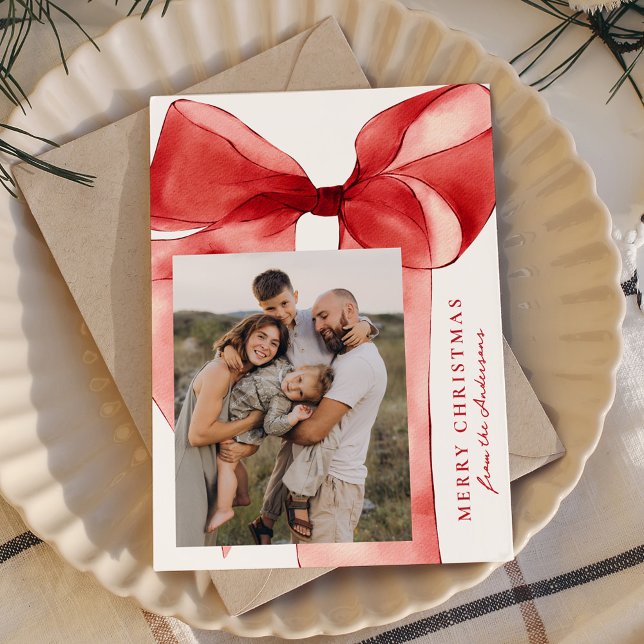 Cartão De Festividades Elegante Red Watercolor Arco 3 Foto (Criador carregado)