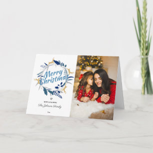 Cartão De Festividades Elegante Reindeer Floral Christmas Wreath Photo