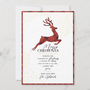 Cartão De Festividades Elegante Reindeer Silhouette Xadrez Vermelha e D
