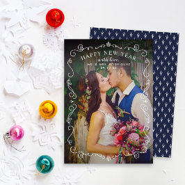 Cartão De Festividades Elegante Rolls Feliz ano novo Marinho Blue Photo