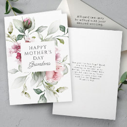 Cartão De Festividades Elegante Rosa Floral Dia das Mães para a Vovó