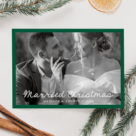Cartão De Festividades Elegante Roteiro de Natal Casado Foto Verde