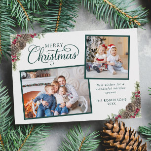 Cartão De Festividades Elegante Roteiro Natal Botânico 2 Foto Verde