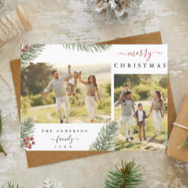 Cartão De Festividades Elegante Rustic Pine Christmas 2 Custom Photo Invi