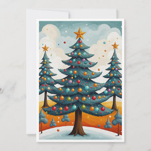Cartão De Festividades Elegante Rustic Watercolor Merry Árvore de Natal