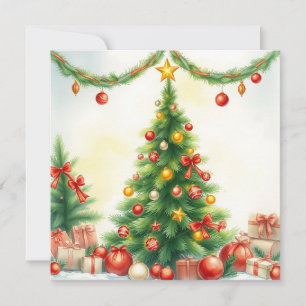 Cartão De Festividades Elegante Rustic Watercolor Merry Árvore de Natal