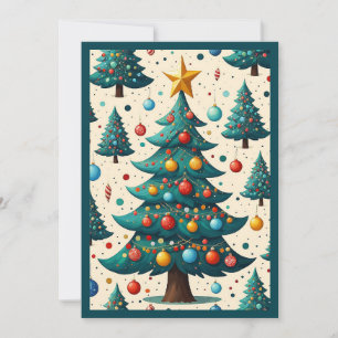 Cartão De Festividades Elegante Rustic Watercolor Merry Árvore de Natal