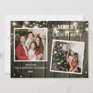Cartão De Festividades Elegante Rustic Wood Christmas Family 2 Photo