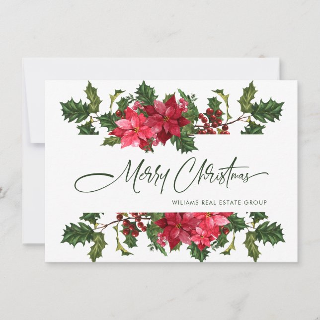 Cartão De Festividades Elegante Saudação Corporativa de Natal Poinsettia (Frente)