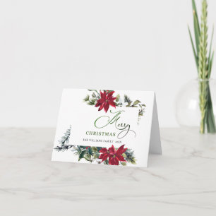 Cartão De Festividades Elegante Saudação de Natal com Poinsettia e Visco