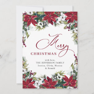 Cartão De Festividades Elegante Saudação de Natal com Poinsettia e Visco
