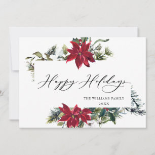 Cartão De Festividades Elegante Saudação de Natal com Poinsettia e Visco