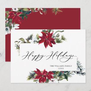 Cartão De Festividades Elegante Saudação de Natal com Poinsettia e Visco