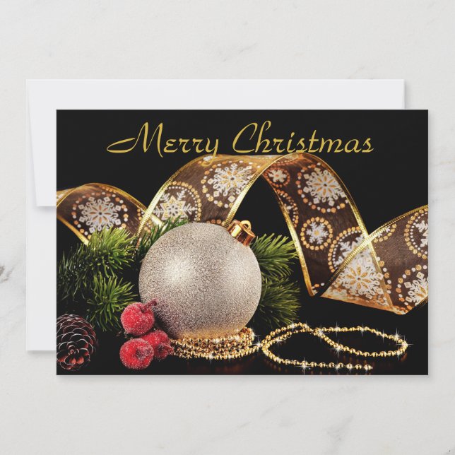 Cartão De Festividades Elegante Saudação de Natal em Dourado Prateado e P (Frente)