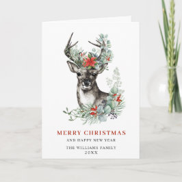 Cartão De Festividades Elegante saudação do veado Poinsettia