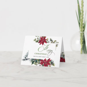 Cartão De Festividades Elegante Saudações de Natal com Poinsettia e Visco