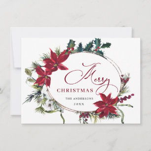 Cartão De Festividades Elegante Saudações de Natal com Poinsettia e Visco