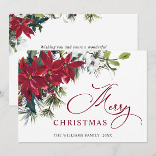 Cartão De Festividades Elegante Saudações de Natal com Poinsettia e Visco