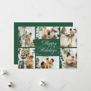 Cartão De Festividades Elegante Script & Família Colagem de Fotos Natal