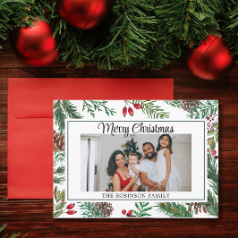 Cartão De Festividades Elegante Script Foto Vermelho Feliz Natal