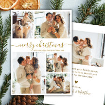 Elegante Script Gold 5 Colagem de Fotos Natal