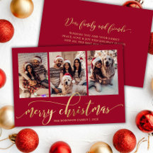 Elegante Script Gold Vermelho 3 Foto Colagem Natal