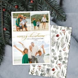 Cartão De Festividades Elegante Script Greenery 3 Várias Fotografias Nata