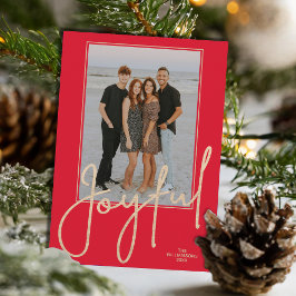 Cartão De Festividades Elegante Script JOYFUL em Ouro em Foto de Natal Ve