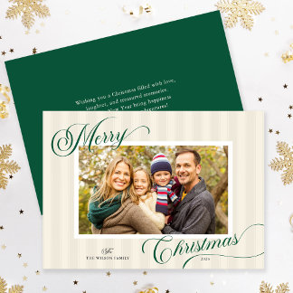 Cartão De Festividades Elegante Script Moderno com Faixa Foto Natal