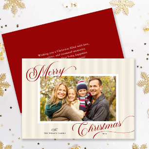 Cartão De Festividades Elegante Script Moderno com Listras Foto Natal