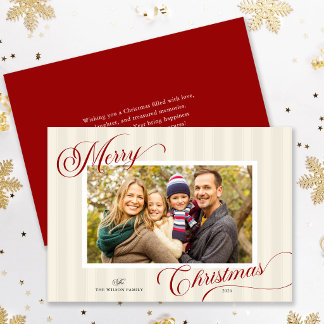 Cartão De Festividades Elegante Script Moderno com Listras Foto Natal