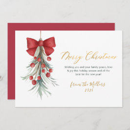 Cartão De Festividades Elegante Script Red Berries Greenery Natal