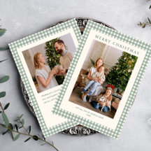 Elegante Simples Álamo Verde Xadrez 2 Foto Natal